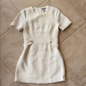 H&M Cream Short Sleeve Boucle Style Dress